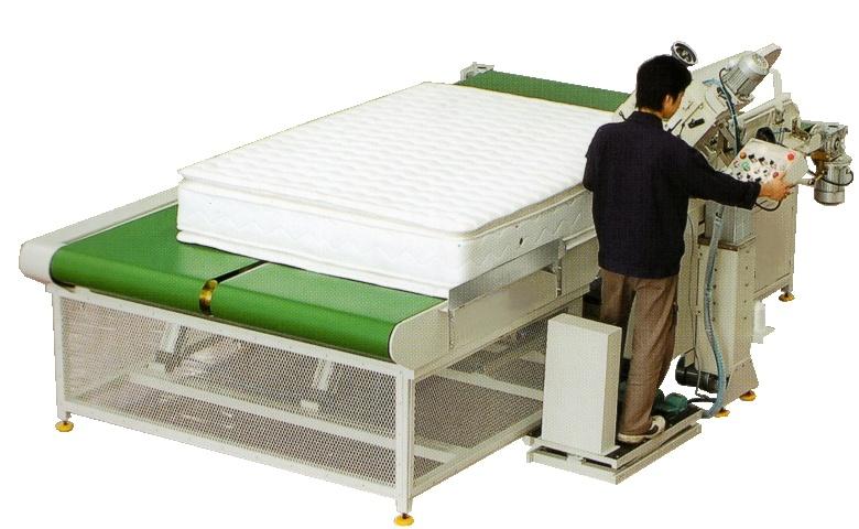 Conveyorized tape edge machine with a rider unit